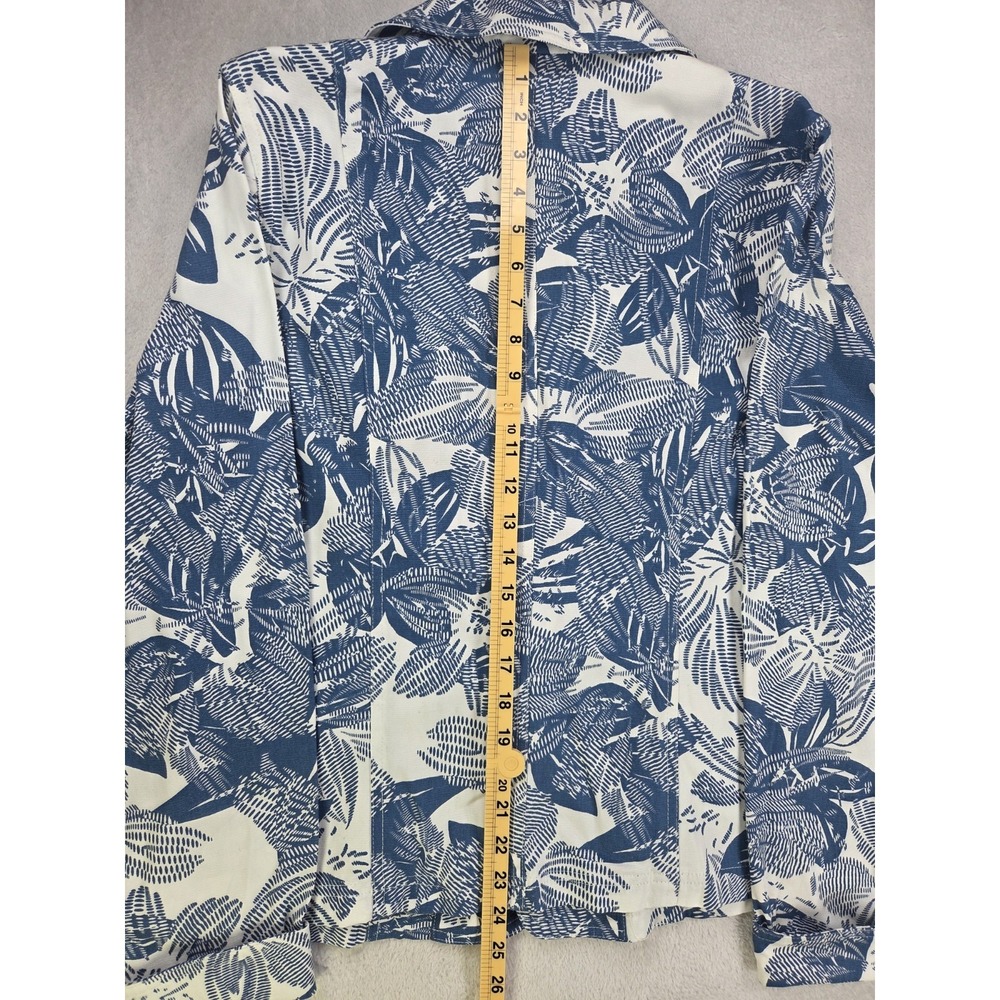 Coldwater Creek Womens L Blue White Tropical Leaf Cotton Blazer Jacket Coastal - Picture 7 of 9